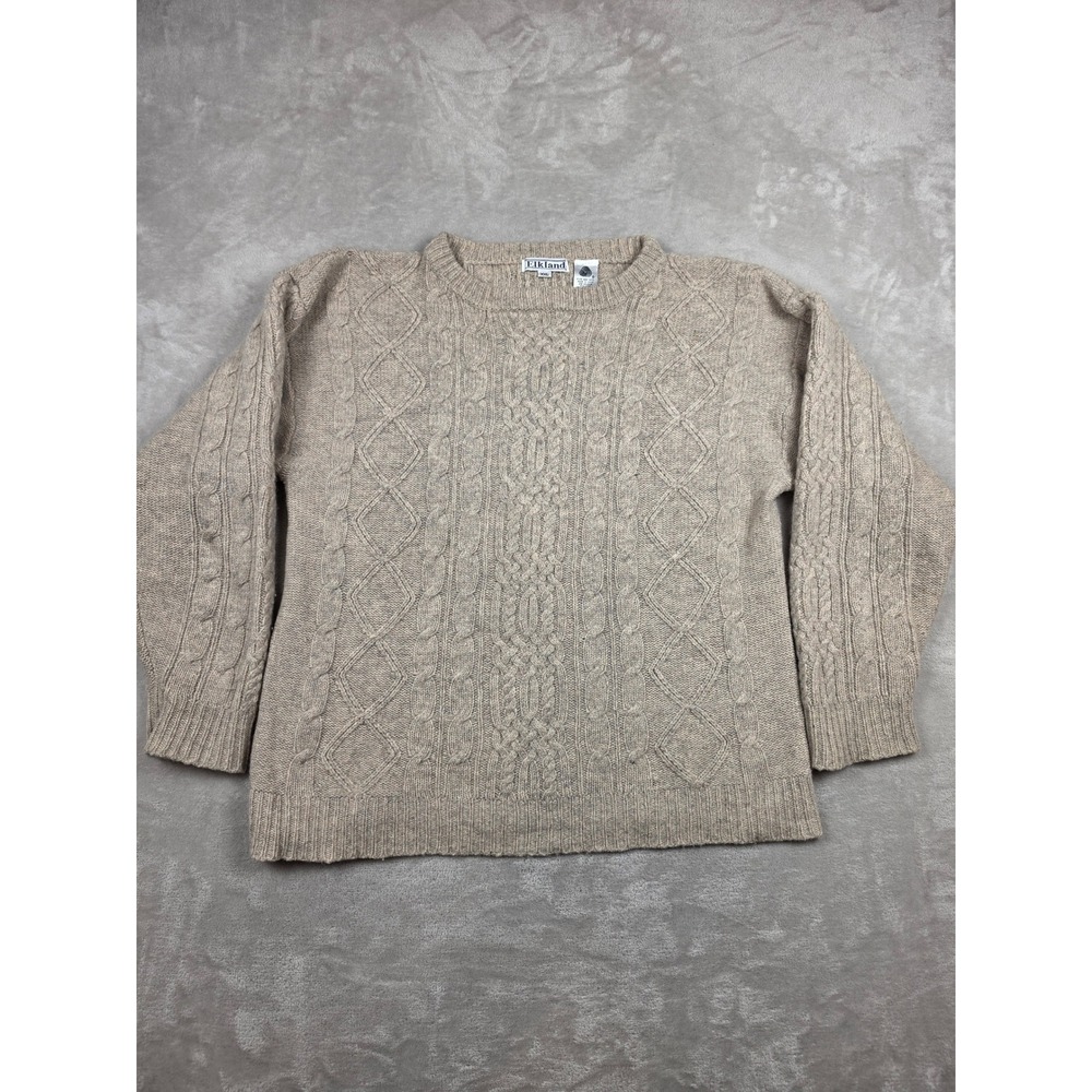 Vintage Elkland Sweater Womens XXL Beige Pure New Wool Cable Knit Pullover